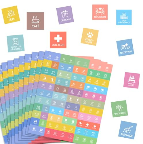 990 Pièces Autocollants de Planification en Français (10 Feuilles) Stickers Organisation Pour Calendriers Agendas Carnets de Notes Bullet Journal