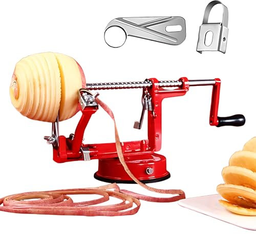 Apple Peeler Slicer, 3-in-1 Potato and Vegetable Peelers with 2 Spare Blades, 5s Quick Peeling, Hand Crank Fruit Peeler Set with Suction Cup Base for Kitchen, Home Daily Use
