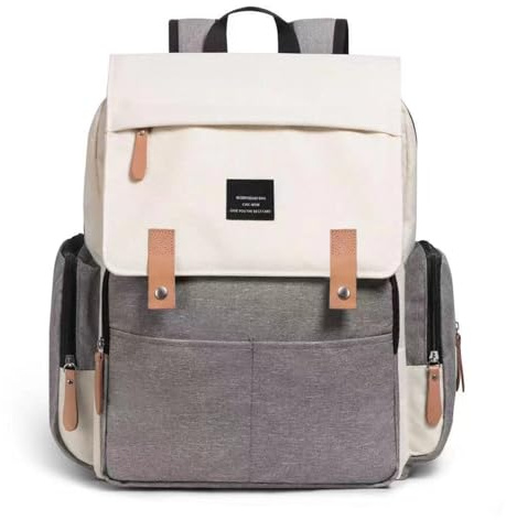 Ybberik Sac à dos de voyage avec sangles pour poussette, sac à langer imperméable de grande capacité avec poches isothermes, beige, Large, Sacs à dos de jour