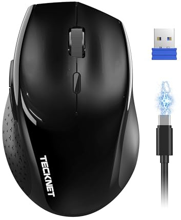 TECKNET PRO Kabellose Maus, Wiederaufladbar, Silent Funkmaus | 6400 DPI, 2,4 GHz Computermaus, Ergonomische Design, 6 Tasten, Tragbar Maus für PC, Laptop, Chromebook und Mac – Schwarz