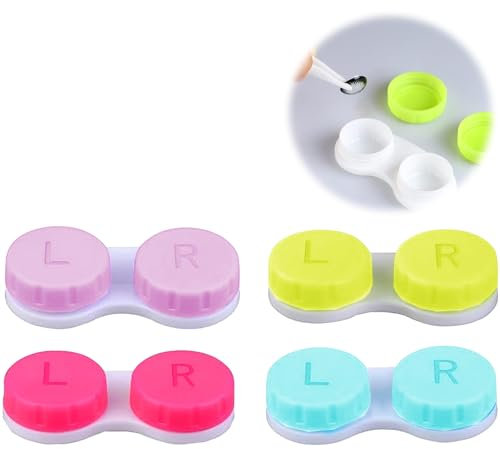 Hinapan Juego de 4 estuches para lentes de contacto, coloridos, a prueba de fugas, estuche para lentillas, estuche para lentes de contacto para el hogar y los viajes, multicolor, /