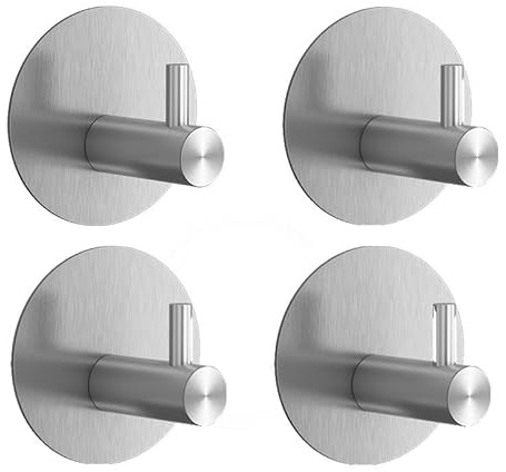 RQzaufania 4er-Pack Selbstklebende Haken, Max 5 kg Tragkraft, Klebehaken, Edelstahlhaken für Küche, Bad, Türen, Wände (Silber, Runde Unterseite)