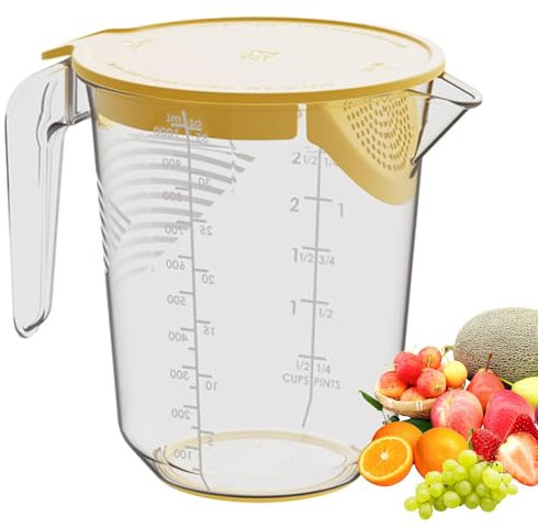 Caraffa graduata da 1000 ml con manico e coperchio filtrante per farina, tritate, zucchero, latte, liquido per uova