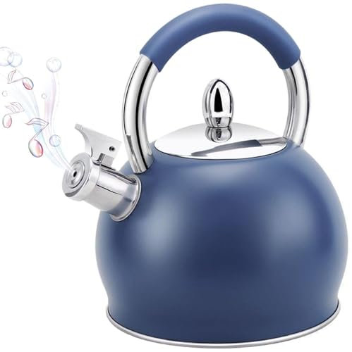 Bouilloire sifflante pour cuisinière - Théière en acier inoxydable avec poignée ergonomique Cool Touch - Compatible avec tous types de feux - 3 L(Bleu)