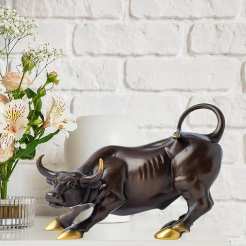 MILY-ART Wall Street Bull-Statue, Bronze-Bullen-Figur, Symbol für Reichtum und Glück, handgefertigte Skulptur, Executive-Schreibtischdekoration, Börsenmarkt-Geschenk für Händler und Investoren