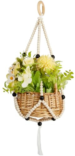GORGECRAFT Macrame Plant Hanger Indoor 63cm Long Boho Hanging Planters with Wooden Beads Decorative Flower Pot Holder with Tassels Wall Decor for Indoor Outdoor Farmhouse Rustic Home Party Decor