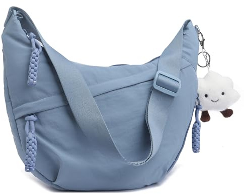 Micmores Crossbody Bag Damen Umhängetasche, Nylon Schultertasche Moon Bag Stylische Halbmond Tasche mit verstellbarer Schultergurt, Hobo Casual Handtasche für Arbeit, Reisen, Alltag(Blau)
