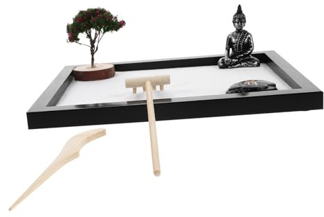 Yardwe Zen Garden Kit Buddha Statue Table Ornament Zen Ornaments for Outdoor Micro Landscape Sandbox Decor Meditation Adornment