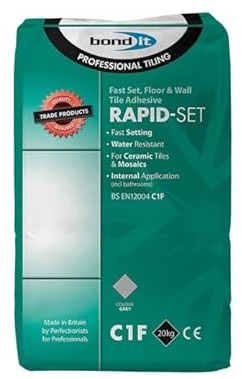 Bond It Rapid Set Tile Adhesive - Fast Setting Cement Based Tile Grout - Walls & Floors - Grey (20KG)