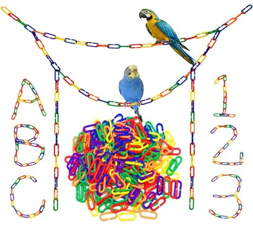 UEKPDM C-Clips, 100 Pack 38mm Plastic Hooks, Rainbow 6 Colours | Durable Plastic, 4mm Thick, Snap-Together, for Bird & Small Pet Toys, Hanging Accessories