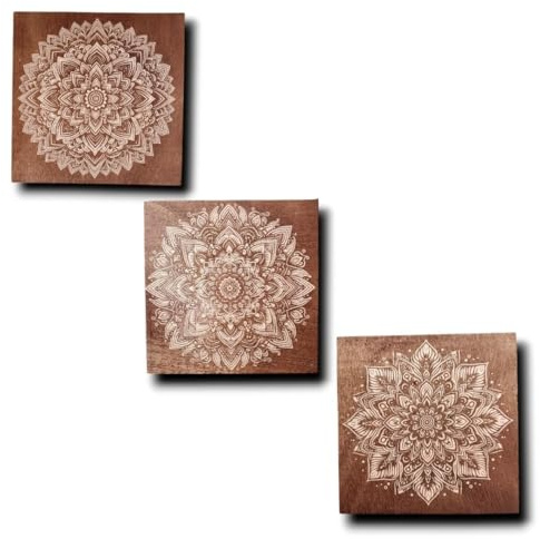 grabewood Set di 3 quadri di Mandala in legno | Incisione decorativa in rilievo | Quadri da parete 20 x 20 cm | Design Boho, Zen e Minimalista | Decorazione moderna per casa (Quadro Mandala)