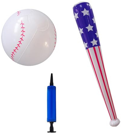 3-pack uppblåsbar basebollträ med amerikansk flagga + uppblåsbar baseball + pump PVC kostym cosplay rekvisita gåva halloween
