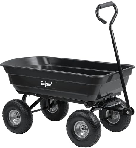 Zelsius Carro de jardín con función basculante, capacidad de carga de 200 kg, carrito de jardín con neumáticos de aire, carro de jardín, carro de mano con bañera, carro basculante, carretilla, carrito