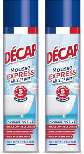 Décap | Mousse express Salle de Bain | Baignoire, Douche, Lavabo, Robinetterie, Carrelage | Action rapide en 5 minutes | Efficace contre le calcaire | Fabriqué en France | Aérosol 600mL (Lot de 2)