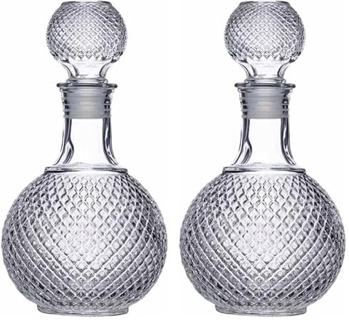 BarCraft Decanter per Whisky e Brandy in Vetro Intagliato, Tappo in Vetro con Rivestimento in Silicone, 12 x 12 x 26.5 cm, Capacità 1 L (Confezione da 2)