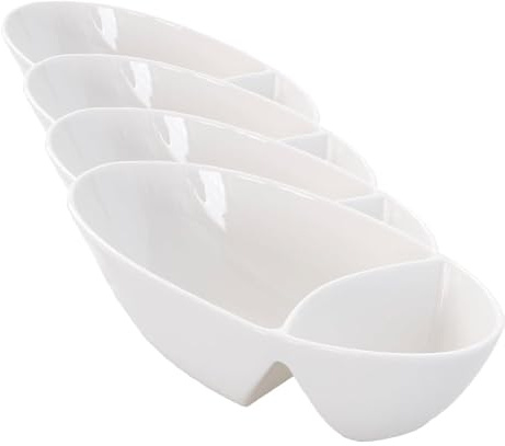 LACOR - 61244 - Bandeja Olive de Porcelana, 19x9 cm, Apta para Horno, Microondas y Lavavajillas, Ideal para Servir Aperitivos y Salsas, Diseño Elegante y Duradero (Paquete de 4)