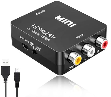 ONGNIUU Adaptador Convertidor RCA a HDMI, Adaptador AV a HDMI, 1080P RCA Compuesto CVBS Video Convertidor de Audio con Cable USB, para PS2 Wii Xbox VHS DVD TV Proyector, Soporta PAL/NTSC
