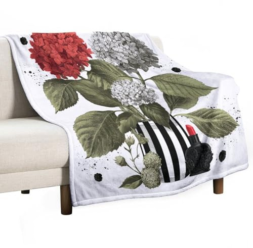 Hydrangea Vase Cozy Flannel Throw Blanket 30×40, Floral Plants Lipstick Watercolor Lightweight Blankets for Couch, Bed & Sofa, All Season Soft Fleece Blanket for Travel, Office