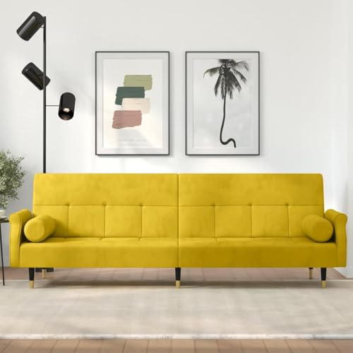 Fangmaliuyun Schlafsofa Gelb Samt Ecksofa mit Bettfunktion 216x89x70 cm Chesterfield Rückenlehne Küchensofa Wohnzimmer Sofa klein for Living Room Gästezimmer Jugendzimmer