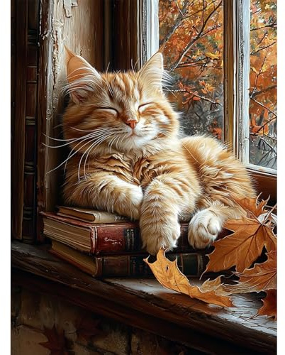 QENSPE Peinture par Numéros Adulte Chat Endormi DIY Peinture Numero Adulte Débutants 30x40cm Livre Numéro d'Art Kit Paint by Numbers for Adults Décoration Murale et Cadeaux Pour La Maison
