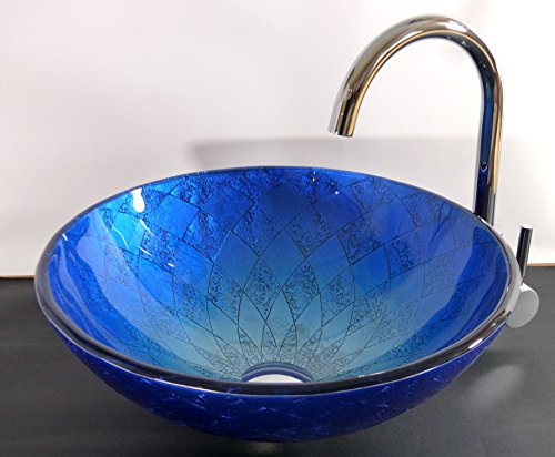Nero Aufsatz Glas Waschbecken rund Siena blau 42cm