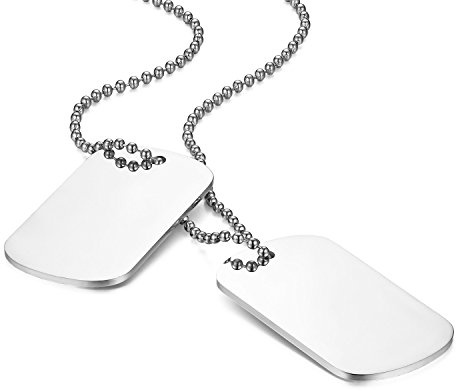 Flongo Plaque de pendentif gravée plaque militaire en acier inoxydable, collier pour homme personnalisé, Acier inoxydable, Il ne s'agit pas d'une pierre précieuse