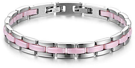 JewelryWe Schmuck Damen Armband Edelstahl Keramik I Rechteck Link Gliederarmband Armkette Armreif Pink Silber Muttertag Geschenk