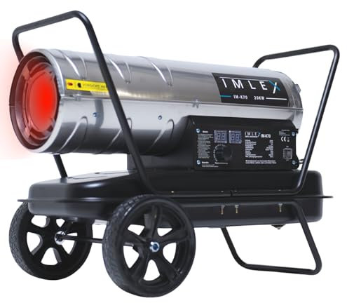 IMLEX Heizkanone 20 kW Diesel Ölheizer Bautrockner Bauheizer Heißluftgenerator Heizgebläse mit Thermostat 18L Tank Luftstrom 600 m³/h Heizstrahler für Räume bis 210 m²