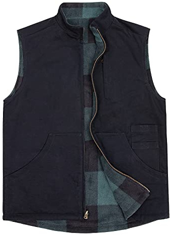 ZENTHACE Gilet réversible décontracté doublé en flanelle polaire pour le travail, le safari, la pêche, les voyages, Noir/vert à carreaux, Medium