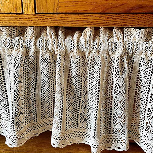 ACMHNC Retro Handgemachte Häkeln Bestickte Scheibengardine Landhausstil Vintage Chic Häkelgardine Cafe Vorhang Romantisch Bistrogardine Kurzgardine 1 Stück,Beige,W x H 85x45cm