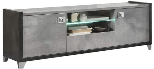 AltoBuy Hoffman - Meuble TV 2 Portes 160cm Gris Aspect Pierre avec LED