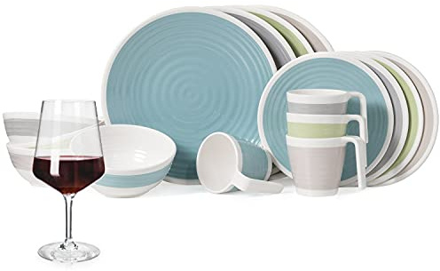 Melamin Camping Geschirr Set 1-4 Personen Harmonie 4-32 Teilig + Milano Gläser Wassergläser Weingläser Champagner-Gläser Flûtes Tafelgeschirr Picknick BBQ Kochgeschirr
