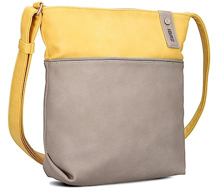 Zwei Damen Umhängetasche JANA J10 Crossbody Bag 5 Liter Handtasche im Bicolor-Design + passender Kosmetikbeutel/Geldbeutel gratis