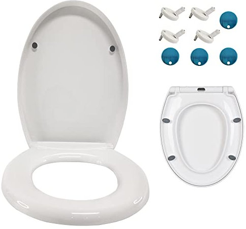 Toilettendeckel mit Absenkautomatik, antibakterieller Klodeckel, WC Sitz, Toilettensitz abnehmbar, Klobrille oval, WC Deckel Edelstahl-Befestigung