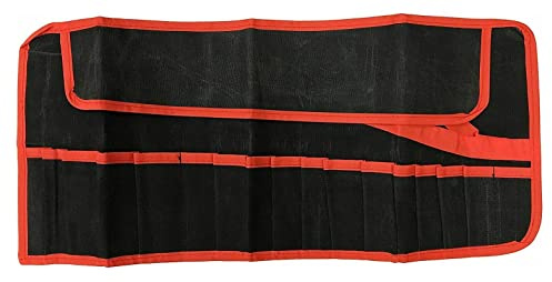 12 Pocket Canvas Tool Roll Bag Tool Organiser for Electrician, Plumber, Carpenter and Handyman Heavy Duty Tool Roll Pouches (12 Pocket Red & Black)