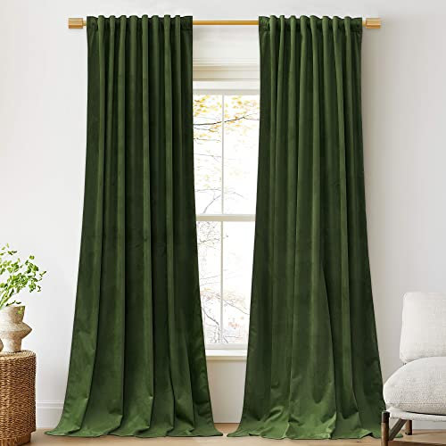 StangH Moss Green Velvet Curtains 120 inches Long, Light Blocking Privacy Sliding Door Covering Christmas Home Decoration Backdrop Curtains, W52 x L120, 2 Panels