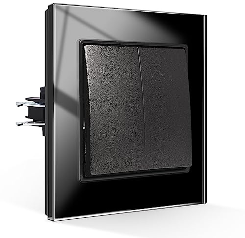 CNBINGO Interruptor de luz de 2 vías, 2 vías, de cristal, empotrado, sin tornillos, interruptor basculante táctil, interruptor basculante de cristal, color negro