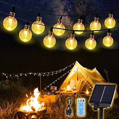 SALCAR Solar Lichterkette mit Fernbedienung, 15M 60 LED Kristall Kugeln Lichterkette Außen mit 8 Modi, IP44 Wasserdicht Lichterketten Outdoor für Balkon Camping Vorzelt Garten Deko, Warmweiß