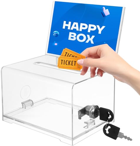 MAGICLULU Lockable Acrylic Business Card Box 6.3x4.7x3.9 Inch Clear Suggestion Box Donation Ballot with Lock and Keys for Fundraising Voting Wedding Card Tip Storage Office Reception