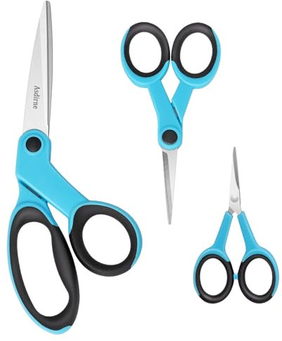 Asdirne Stoffscheren-Set – Scharfe Edelstahlklingen, weiche Griffe – Näh-, Bastel- und Stickscheren – 3 Stück, blau/schwarz