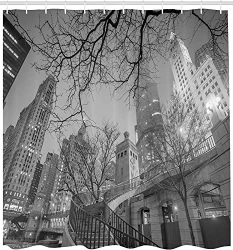 Luowenji Duschvorhang 200x220 New York Antischimmel Waschbar Duschvorhänge Graues Gebäude Shower Curtains 3D Wasserdicht Badezimmer Vorhänge für Badewanne und Dusche mit Haken
