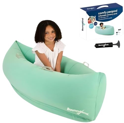 Playlearn Green Hugging Peapod Sensory Couch - Inflatable Air Lounger - 76x43cm Vinyl Comfy Peapod Sensory Chair for Children-Kids with Electric Pump & Repair Kit