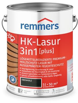 Remmers HK-Lasur 3in1 [plus] ebenholz, matt, 5 Liter, Lösemittelreduzierte Premium-Holzschutz-Lasur für außen, 3in1, schnelltrocknend, langlebig