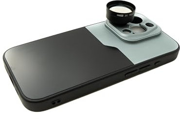SYSTEM-S Zoom Lentille 3X Téléobjectif 37 mm Filtre avec étui pour iPhone 15 Pro en Noir Gris