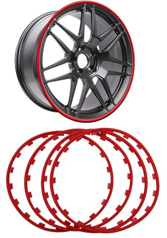 PLABNK 4 Stück Autofelgenschutzring, 16-21 Zoll Autonabenschutzring, Nylon-Antikollisions-Kratzdekorstreifen/Für Alle Automodelle,21Inch,Red