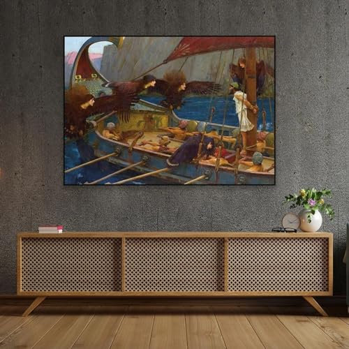 ytonghao Vintage-Ölgemälde, Druck „Ulysses und die Sirenen“, Wandkunst-Poster, John William, Leinwandgemälde, Galerie, Raumdekoration, 70 x 100 cm, ohne Rahmen