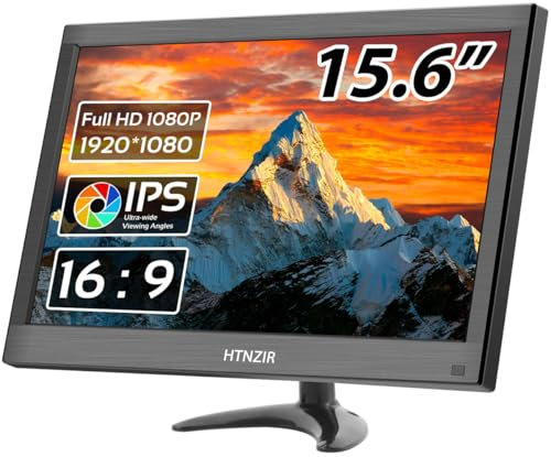 HTNZIR 15,6 Zoll Tragbarer Monitor Kleiner PC Monitor 1920 x 1080P 99% sRGB mit HDMI/VGA/BNC/AV/USB/AV, integrierten Lautsprechern, VESA Halterung, LED Display für PC, Laptop und Computer