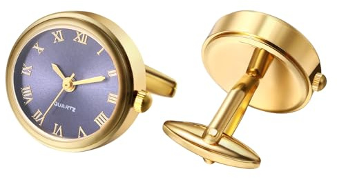 Avaner Manschettenknöpfe Uhr Gold Rund: Cufflinks Watch Herren Manschettenknopf Römische Ziffernskala Analoge Quarz Uhr für Hemd Hochzeit Geschäft