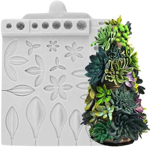 MINFEIDMS Succulent Fondant Moulds Succulent Leaves Candy Moulds Tropical Succulent Plant Cake Decorating Mould for Sugar Cake Decorating Cupcake Topper Gum Paste Polymer Clay