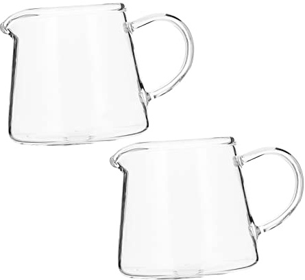 CIYODO Multipurpose Glass Milk Cups 120ml Creamer Dispenser Jugs Set of 2 Glass Milk Jars for Coffee Latte Juice Kitchen and Home Use